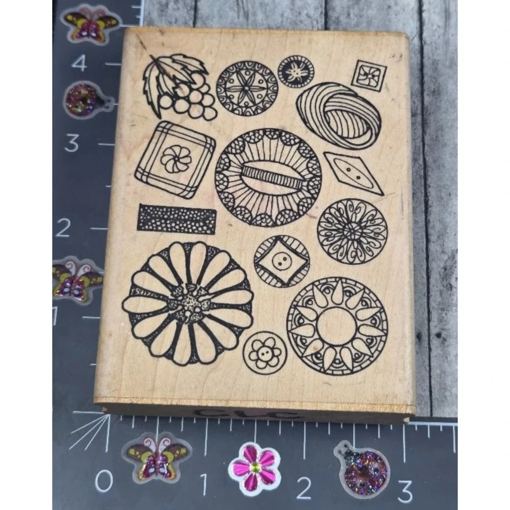 Uptown Buttons Time 2 Fly Background 4X3 Rubber Stamp Wood #Q115